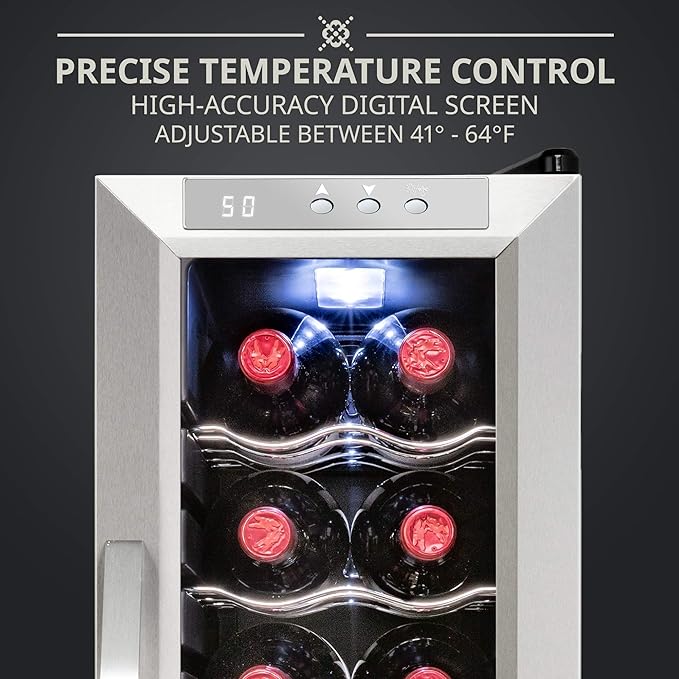 Ivation 12 Bottle Compressor Wine Cooler Refrigerator w/Lock | Large Freestanding Wine Cellar Fridge For Red, White, Champagne or Sparkling Wine | 41f-64f Digital Temperature Control Stainless Steel