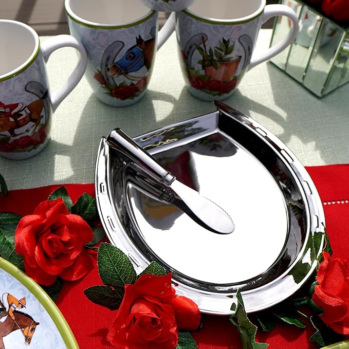 Derby Day at the Races Silver Coast 3-D Horseshoe Tray Set – Add race day glamour to your table with this porcelain tray set, perfect for hosting, gifting, and celebrating in equestrian elegance.