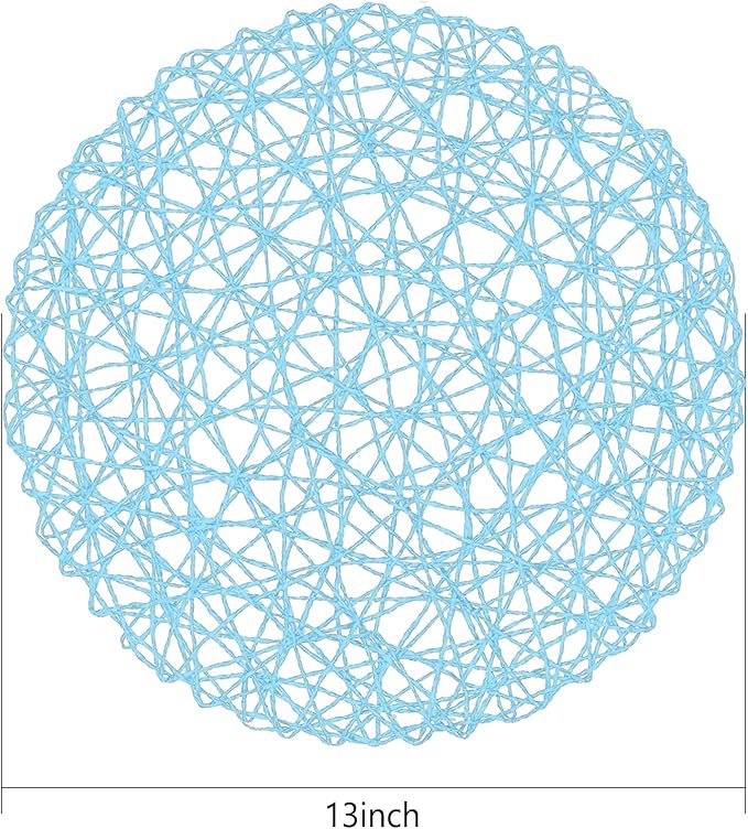 AHHFSMEI Paper Braided Round Placemats Set of 6 Natural Non-Slip Heat Resistant Table Mats for Dining Tables Woven Indoor Outdoor Place mats(Light Blue)