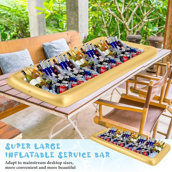 Large Inflatable Serving Bar 72 x 30 x 5'' Inflatable Ice Serving Buffet Bar Inflatable Cooler Ice Buffet Salad Serving Trays with Drain Plug for Pool Outdoor Party Picnic(Gold,1 Pack)