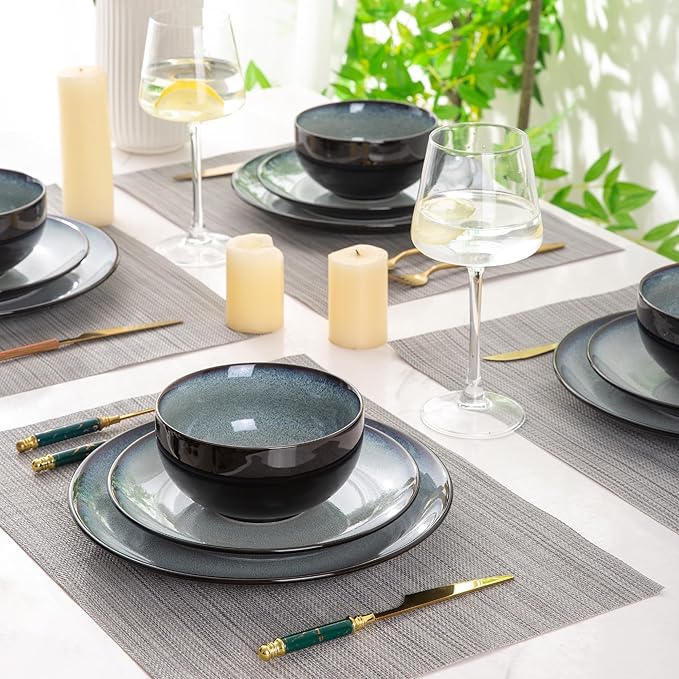 LERATIO Ceramic Dinnerware Sets for 4,Stoneware Coupe Plates and Bowls Sets,Highly Chip and Crack Resistant | Dishwasher & Microwave & Oven Safe Dishes set,Reactive Glaze Dinnerware- Service for 4
