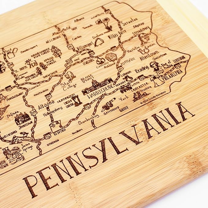 Totally Bamboo A Slice of Life Pennsylvania State Serving and Cutting Board, 11" x 8.75"