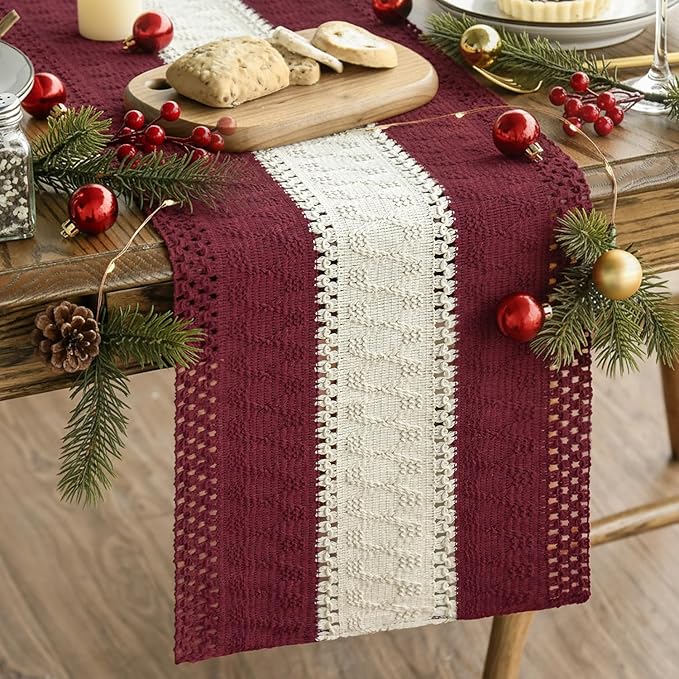 Artoid Mode Red Farmhouse Rustic Table Runner, Seasonal Hollow Kitchen Dining Table Decoration for Home Party Decor 12x48 Inch