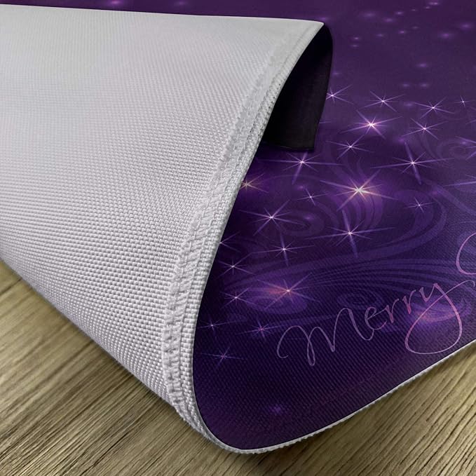 Ambesonne Dark Purple Place Mats Set of 4, Merry Christmas Calligraphy Under a Xmas Tree Illustration Vibrant and Romantic, Washable Fabric Placemats for Dining Table, Standard Size, Fuchsia