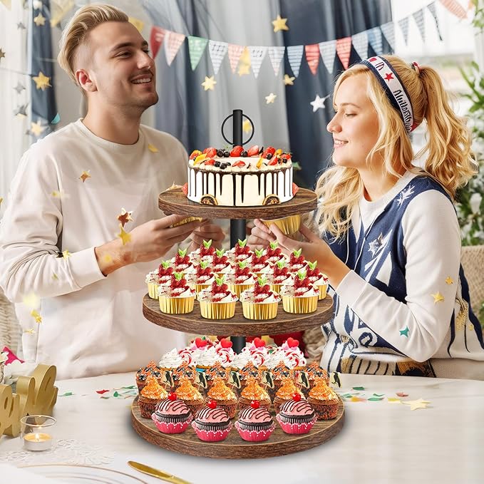 Cupcake Stand, 3 Tier Cupcake Stand Rustic Dessert Table Display Set Wood Cupcake Tower Cake Stand Tiered Tray Stand for Wedding Birthday Baby Shower 1 Pack