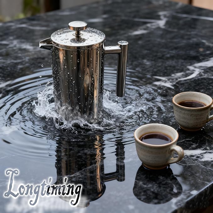French Press Coffee Maker 34 Oz, Dual-wall insulation, easy clean, durable, Stainless Steel French Press Coffee Maker, Food grade, safe and reliable, suitable for home and camping, silver.