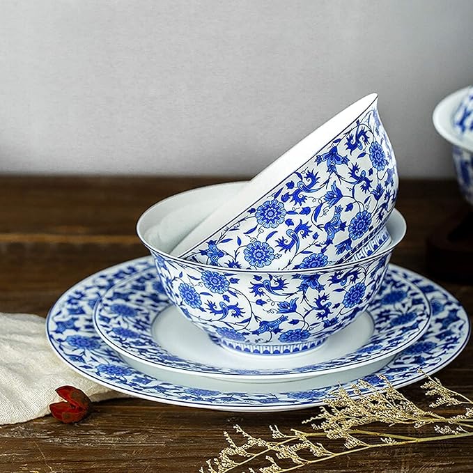 Dinnerware Set Dinner Party Tableware Service Set Ceramics Dinner Sets, 26 Pieces Blue and White Porcelain Dinnerware Set | Gift Box Steak Plate Cereal Bowl and Soup Bowl, FPYY2024040817