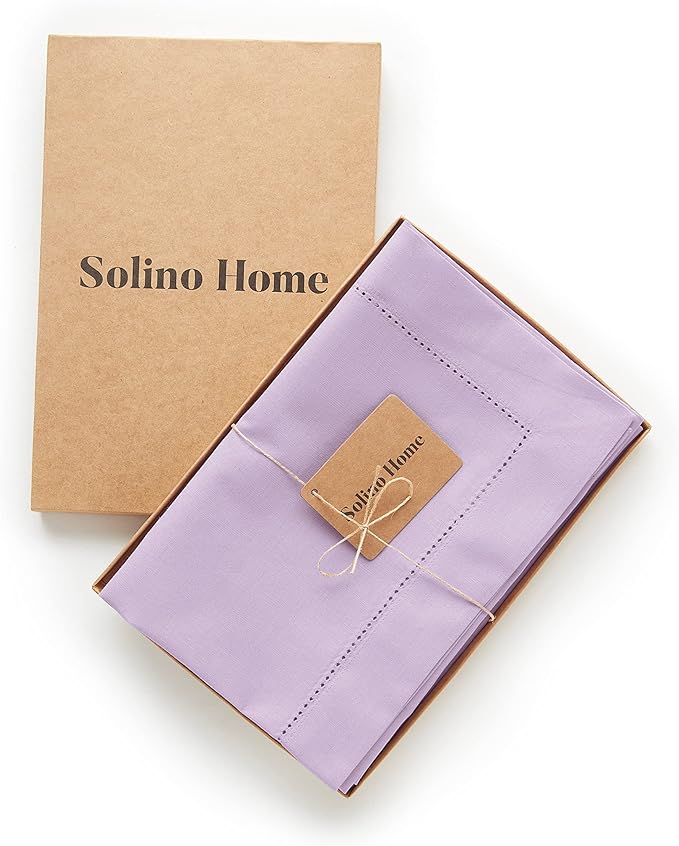 Solino Home Cloth Napkins Set of 4 - Cotton Linen Hemstitch Lavender Ice Dinner Napkins 20 x 20 Inch for Valentines, Spring, Easter - Handcrafted and Machine Washable