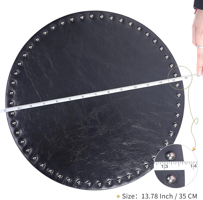 FAVE Black Faux Leather Placemats 13.78Inches Round Placemat Set of 2 Heat Resistant Place Mats for Kitchen Table Wipeable Fall Placemats Table Mats with Rivets High Texture Placemat (Black)