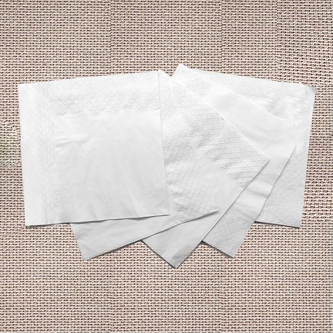 200 Count Napkins 2 Ply Plain White Beverage Napkins Disposable Four Fold Cocktails Paper Napkins 4.9" X 4.9" folded for Party and Every Day Use