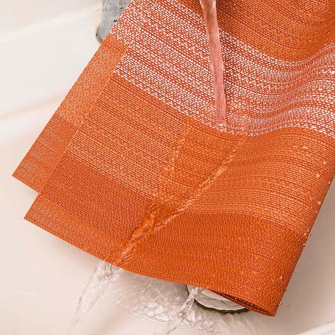 AHHFSMEI Placemats for Dining Table Set of 6 Woven Vinyl Plastic Place Mats Non-Slip Heat Insulation Stain Resistant Table Mats Washable Easy Clean Placemats (Orange)