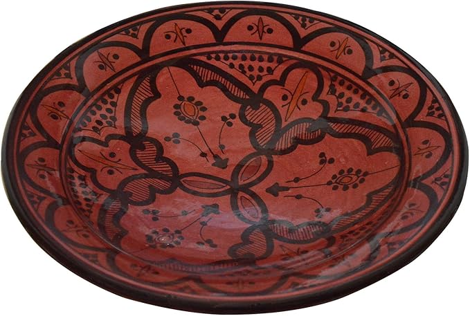 Ceramic Plates Moroccan Handmade Appetizer Tapas Serving Decorative 8 inches Round Red