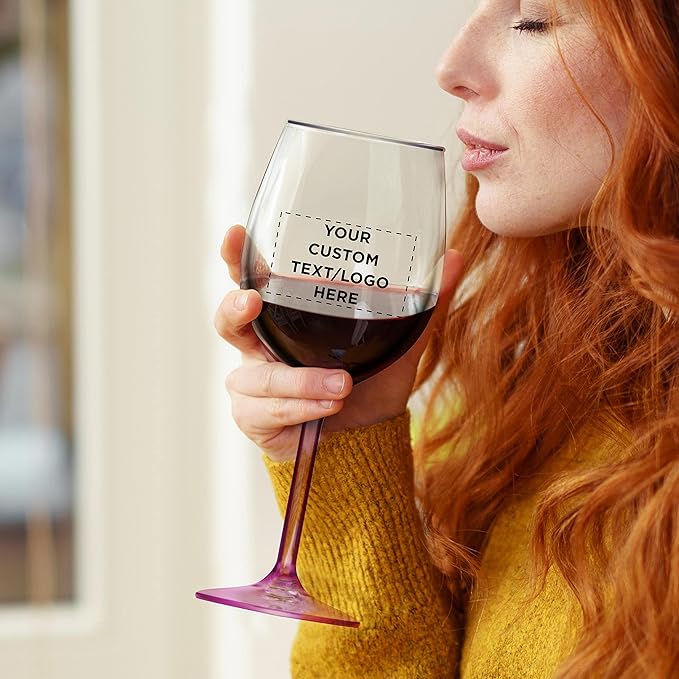 Custom Wine Glasses 14 oz. Set of 6, Personalized Bulk Pack - Restaurant Glassware, Perfect for Red Wine, White Wine, Cocktails and More - Pink