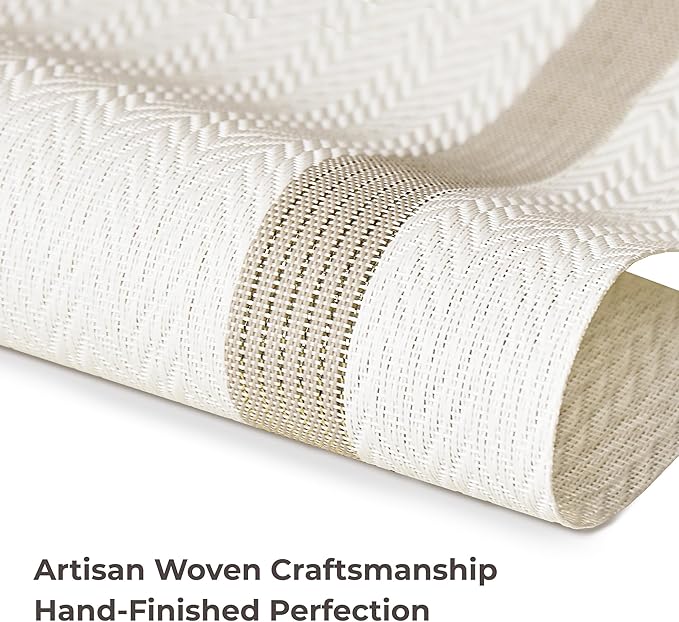 Leetaltree Luxury White Placemats with Gold Stripes Placemats Set of 12 - Waterproof Washable for Wedding, Anniversary, Daily Use - Sparkling Table Decor - Hand-Cut