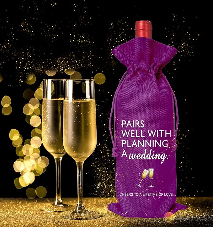 Wine Bag Wedding Gift for Mr and Mrs - Engagement Gift J14-Purple