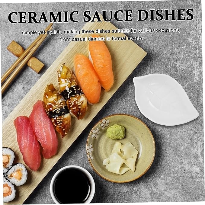Unomor 4pcs Ceramic Sauce Dishes Bowls Leaf Motif Sauce Plates Versatile Serving Bowls for Condiments Sushi Dipping Appetizers