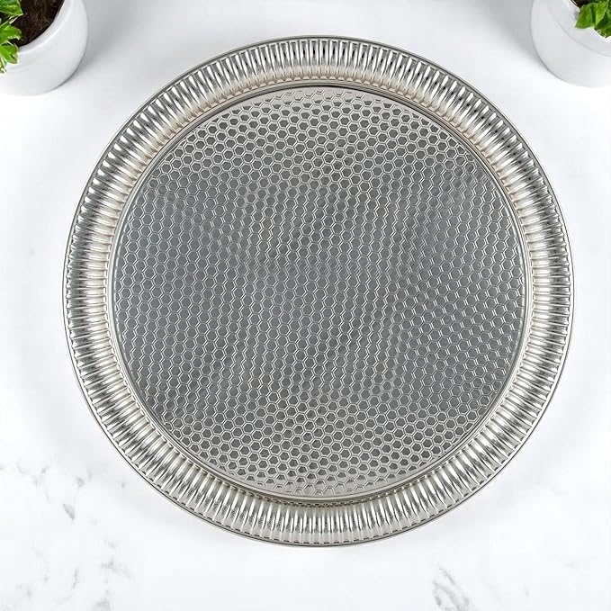 Alisveristime Round Hammered Metal Serving Tray – Ottoman Style, (11.8" Diameter, 12.6 oz) 5 Color Options (Silver)