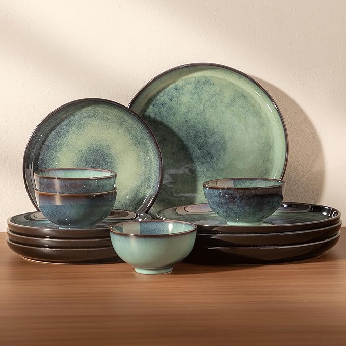 Dinnerware sets plates and bowls sets modern plates stoneware dinnerware set Plates and Bowls Set for 4, 12 Pieces Dishes,Microwave and Dishwasher Safe Tableware (style - 4, 4 - Set (12pcs))