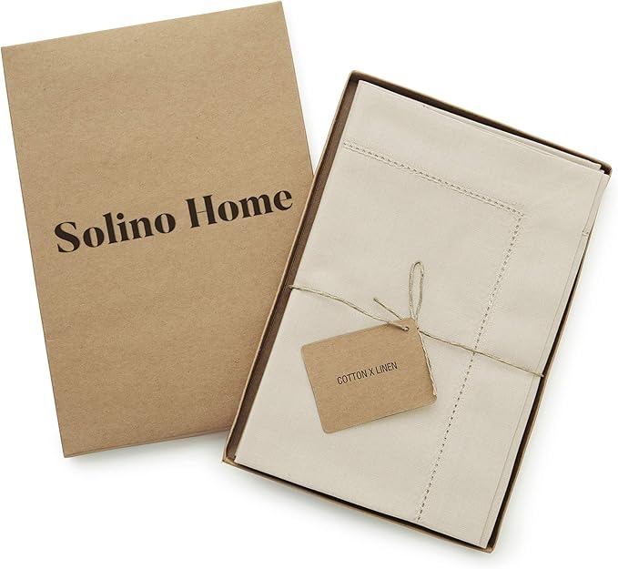 Solino Home Linen Cloth Napkins Set of 6 - Cotton Linen Hemstitch Dinner Napkins 20 x 20 Inch for Spring, Easter - Handcrafted and Machine Washable
