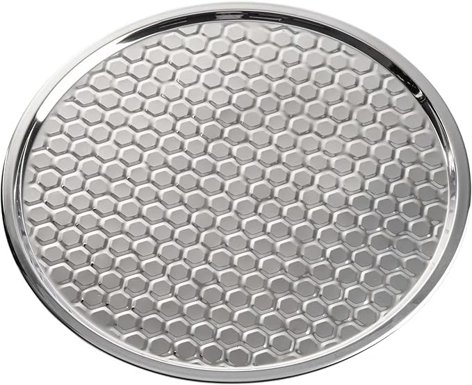 TableCraft 12846 Hive Collection Round Serving Tray, Stainless Steel with Mirror Honeycomb Pattern, Flat Display Tray for Catering & Buffet Service, 16 x 16 x 0.25 Inches