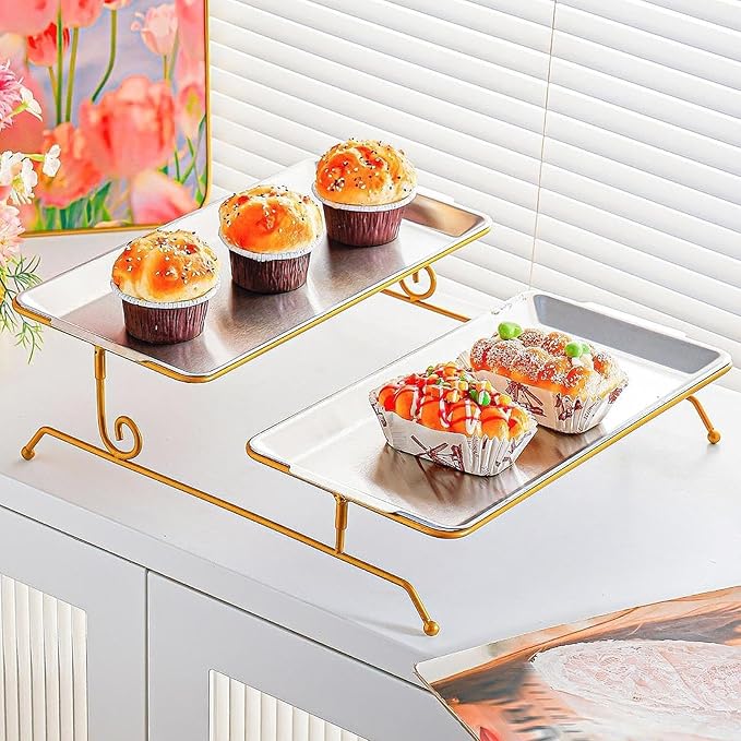 Fruit Tray Large Capacity Two Layer Stainless Steel Platter Snack Holder Versatile Serving Dish Suitable for Home Entertaining Coffee Table Display, Silver