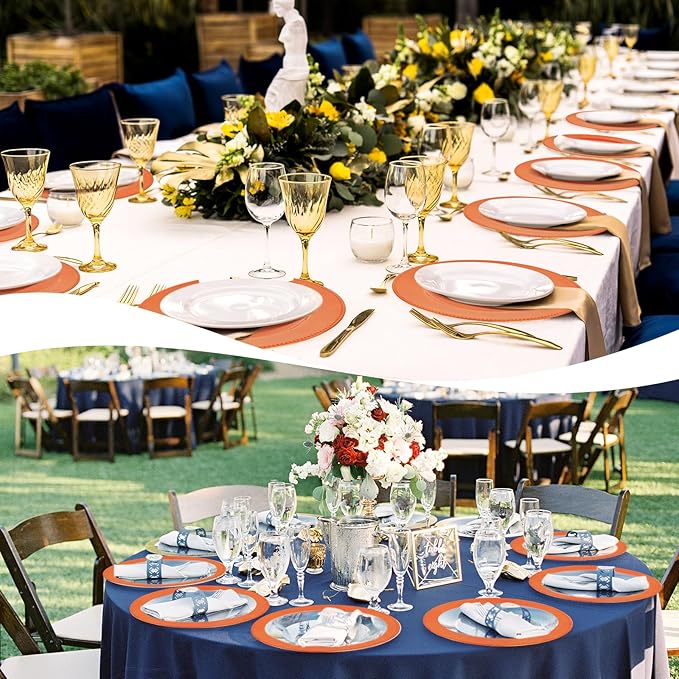 50 Pcs Orange Charger Plates Round Charger Plates13 Inch Bulk Wedding Dinner Elegant Reusable Plastic Chargers Plates Wedding Holiday Party Baby Shower Event Decoration (Orange)
