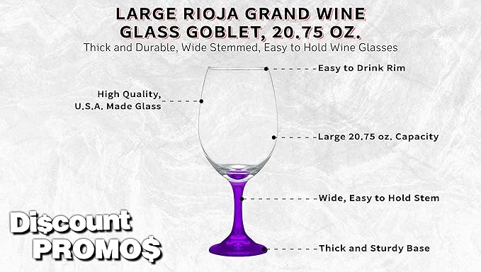 DISCOUNT PROMOS Rioja Grand Wine Glasses 20.75 oz. Set of 10, Bulk Pack - Perfect for Hotel, Bar, Restaurant or Lounge - Purple