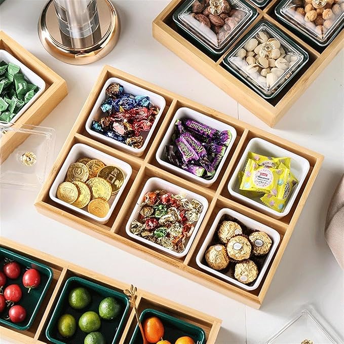 Salad plate Ceramic Divided Serving Dishes Platter with Clear Lid 3 Removable Appetizer Serving Bowls Relish Tray for Chips Fruits Candy Plastic plate (Color : 1)
