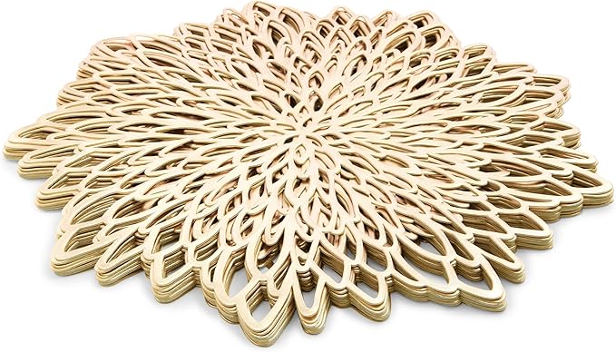 Juvale Gold Placemats - 14.4-Inch Round Vinyl with Leaf Design, Pack of 10 - Table Chargers for Dinner Table Decor
