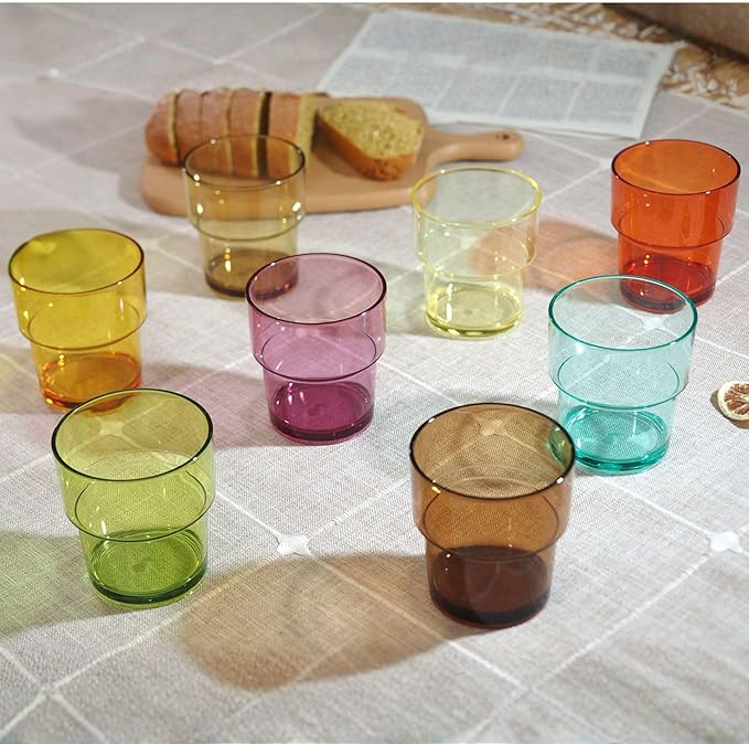 WowProLiv 14 oz Plastic Stackable Drinking Tumblers, BPA-Free, Dishwasher Safe, Durable Shatterproof Reusable Kid Cups, Everyday Water/Juice Glasses for Indoor/Outdoor (Set of 8, Gift Box)