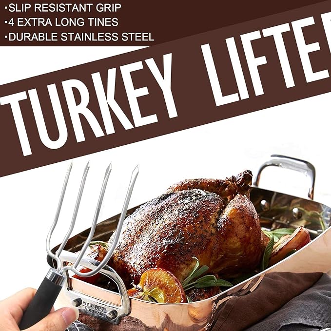 Turkey Lifter Forks Set of 2 Stainless Steel Turkey Lifters with Non-Slip Handle Turkey and Poultry Lifters Turkey Claws Carving Fork