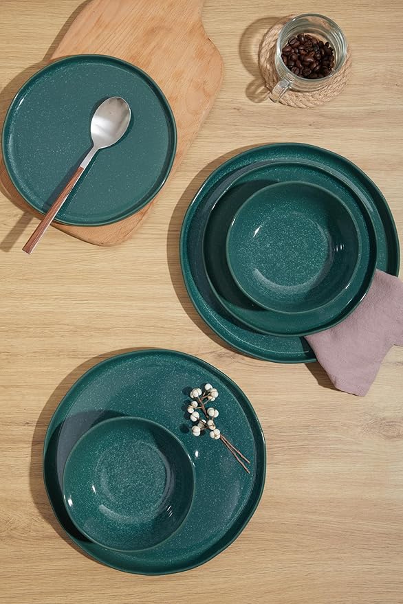 18-Piece Moss Green Plates and Bowls Set,Nature-Inspired Ceramic Dinnerware Sets for 6 – Dish Set for Slow Living & Gentle Rituals