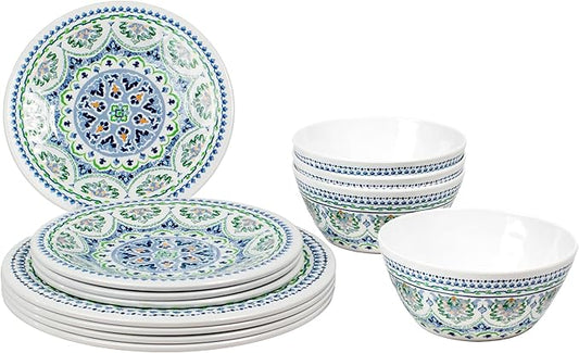 Blue Medallion 12-Piece Melamine Dinnerware Set