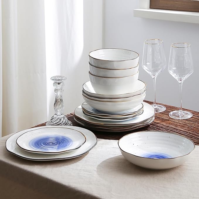 Christian Siriano Luma 16-Piece Dinnerware Set Porcelain, Blue