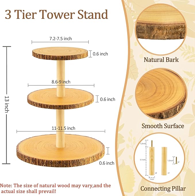 3 Tier Cupcake Tower Stand,Round Dessert Display Platter,Wooden Cake Tiered Display Stand for Birthday,Wedding,Wedding,Tea Party Decoration,Baby Shower,Party