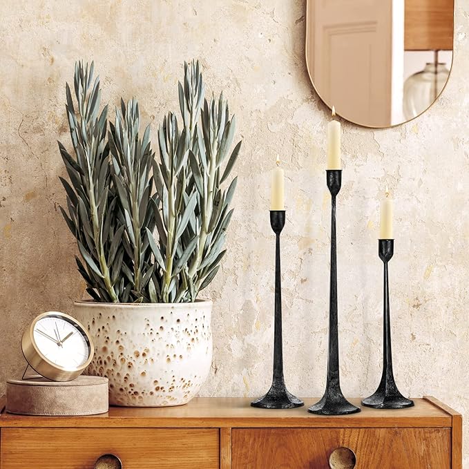 Iron Taper Candle Holder Set of 3 - Decorative Tall Candle Stand, Candlestick Holder for Wedding, Dining Table, Party Decoration