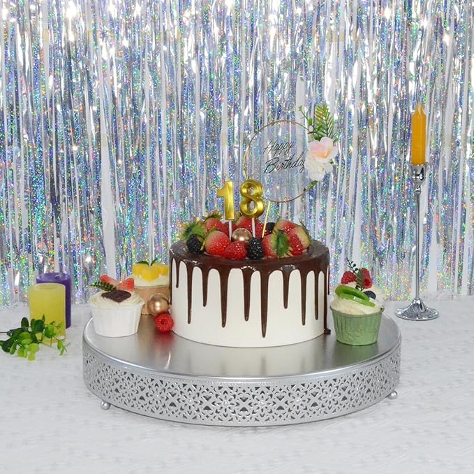 Cake Stand, Metal Round Cupcake Dessert Stand Cake Display Holder Cookies Fruit Serving Tray Decor for Wedding Party Birthday Baby Showers Anniversary (16in, Matte Silver)