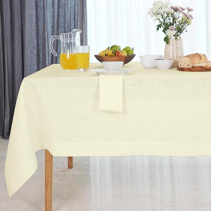 D'Moksha Homes Linen Cream Tablecloth 60 x 132 Inch - 100% Pure Linen Rectangular Tablecloth - Machine Washable Table Cloth for Winter, Christmas, Holiday, New Year