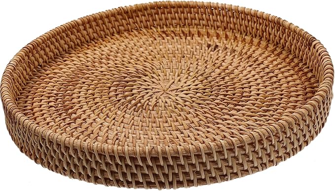 DOITOOL Stackable Rattan Serving Tray Multi-Function Woven Fruit Plate for Snacks Desserts and Coffee Storage for Home Decor and Entertaining