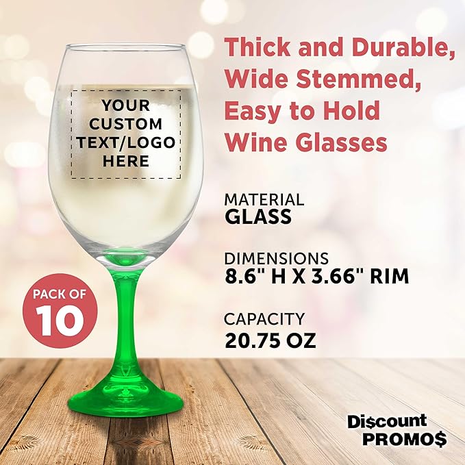 Custom Rioja Grand Wine Glasses 20.75 oz. Set of 10, Personalized Bulk Pack - Perfect for Hotel, Bar, Restaurant or Lounge - Green