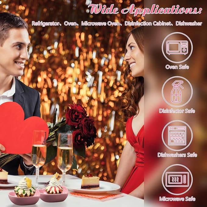 6 Pieces Heart Shaped Bowls Ceramic Dip Bowl Plates Multipurpose Salad Bowls Appetizer Plates Cooking Gifts for Candy Sauce Sushi Dipping Serving Wedding Anniversary Valentine's Day (Pink)