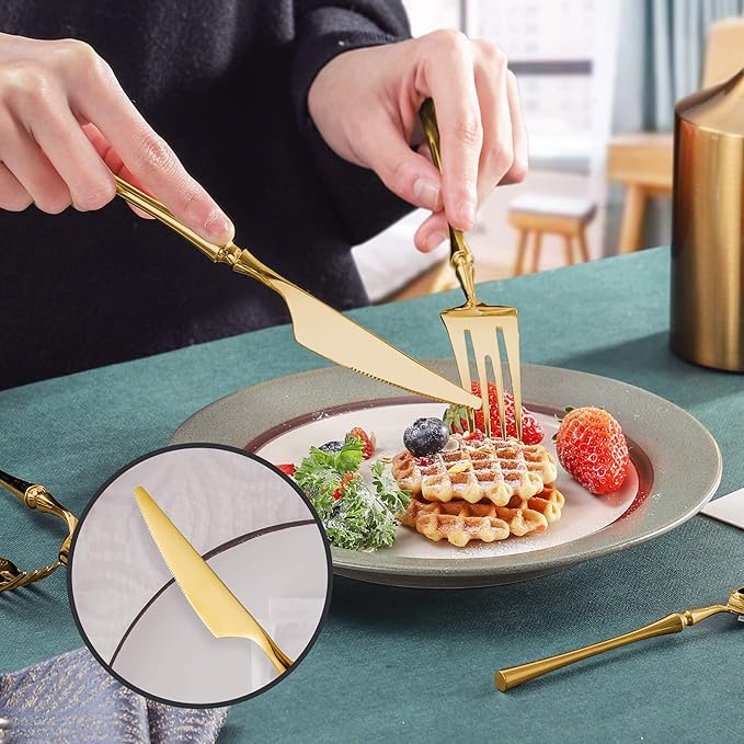 Lemeya 20-Piece Gold Silverware Set for 4,Modern 18/10 Stainless Steel Flatware Set,Unique Rustic Cutlery Utensils Set,Spoon and Fork Set for Home, Restaurant,Wedding,Mirror Polished,Dishwasher Safe