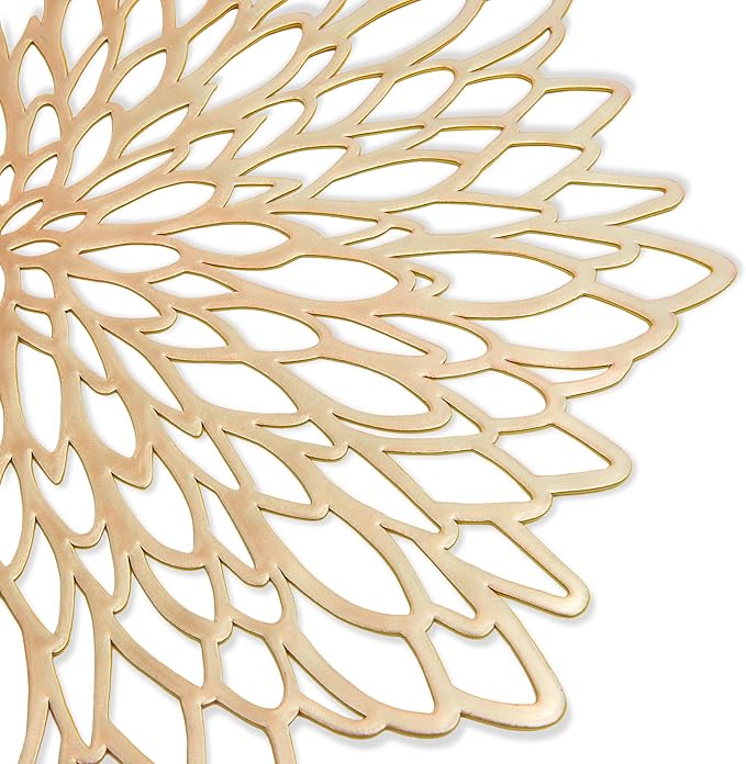 Juvale Gold Placemats - 14.4-Inch Round Vinyl with Leaf Design, Pack of 10 - Table Chargers for Dinner Table Decor