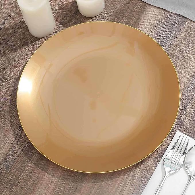 Efavormart 10 Pack | 10" Gold Round Plastic Dinner Plates With Gold Rim, Disposable Party Plates