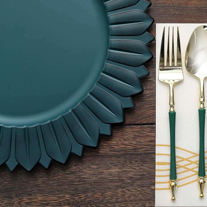 13" Charger Plates - Set of 24 - Matte Teal Sunflower Plastic Chargers, Disposable Round Acrylic Serving Trays For Dinner Wedding Party Events