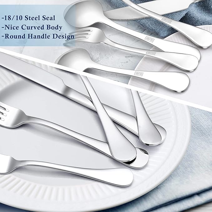Herogo 18/10 Stainless Steel Silverware Set, 40-Piece Fancy Flatware Cutlery Set for 8, Modern Tableware Eating Utensils for Home Restaurant Wedding, Mirror Polished, Dishwasher Safe