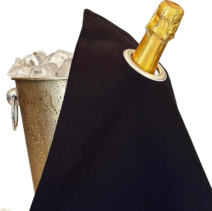 Classic Collection, Bottle Cloth with Metal Ring for Ice Buckets, Cotton, 42 cm, Corner Hole (Black with Silver Metal Ring, Pack of 1)