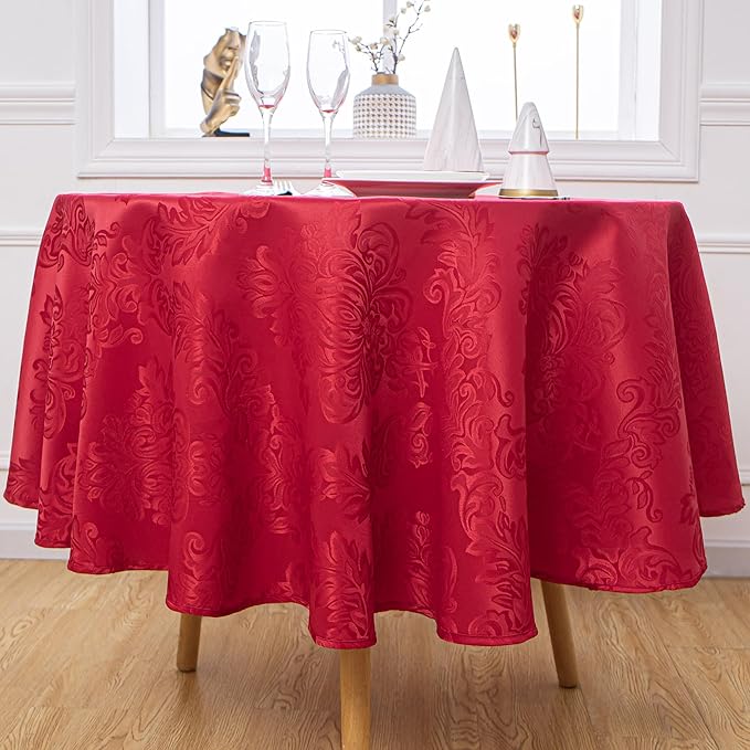 Rectangle Table Cloth Linen Farmhouse Stainproof Waterproof Washable Polyester Oblong Rectangular Fabric Table Cover for Kitchen Dining Dinner (red, 70" (Round))