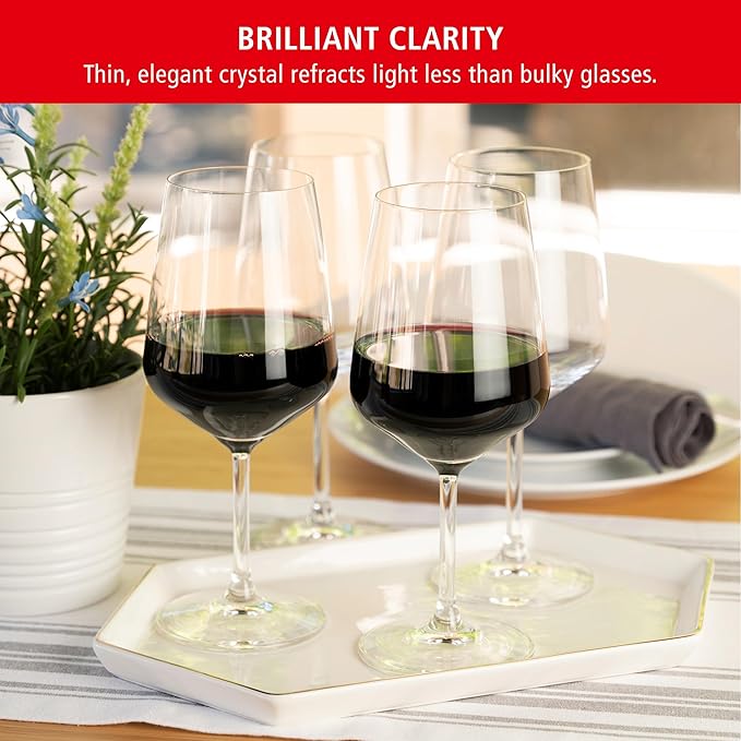 Spiegelau Style Stemmed Red Wine Glasses, Lead-Free Crystal Wine Glasses for Pinot Noir, Cabernet, Wedding, Housewarming, Anniversary, Birthday Gifts, Elegant Glassware, Home Bar, 22.2 oz, Set of 4