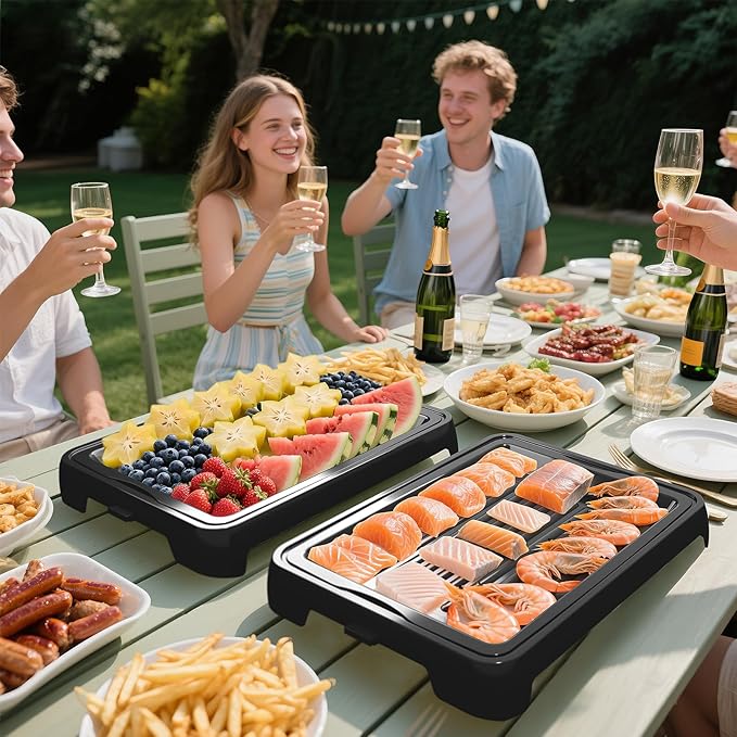 Chilled Portable Serving Tray Platterbox Snack Box with Reusable Ice Pack Charcuterie Board with Lid Shrimp Cocktail Serving Dish Serving Platter for Appetizer Veggie Fruit Food Parties Outdoor Picnic
